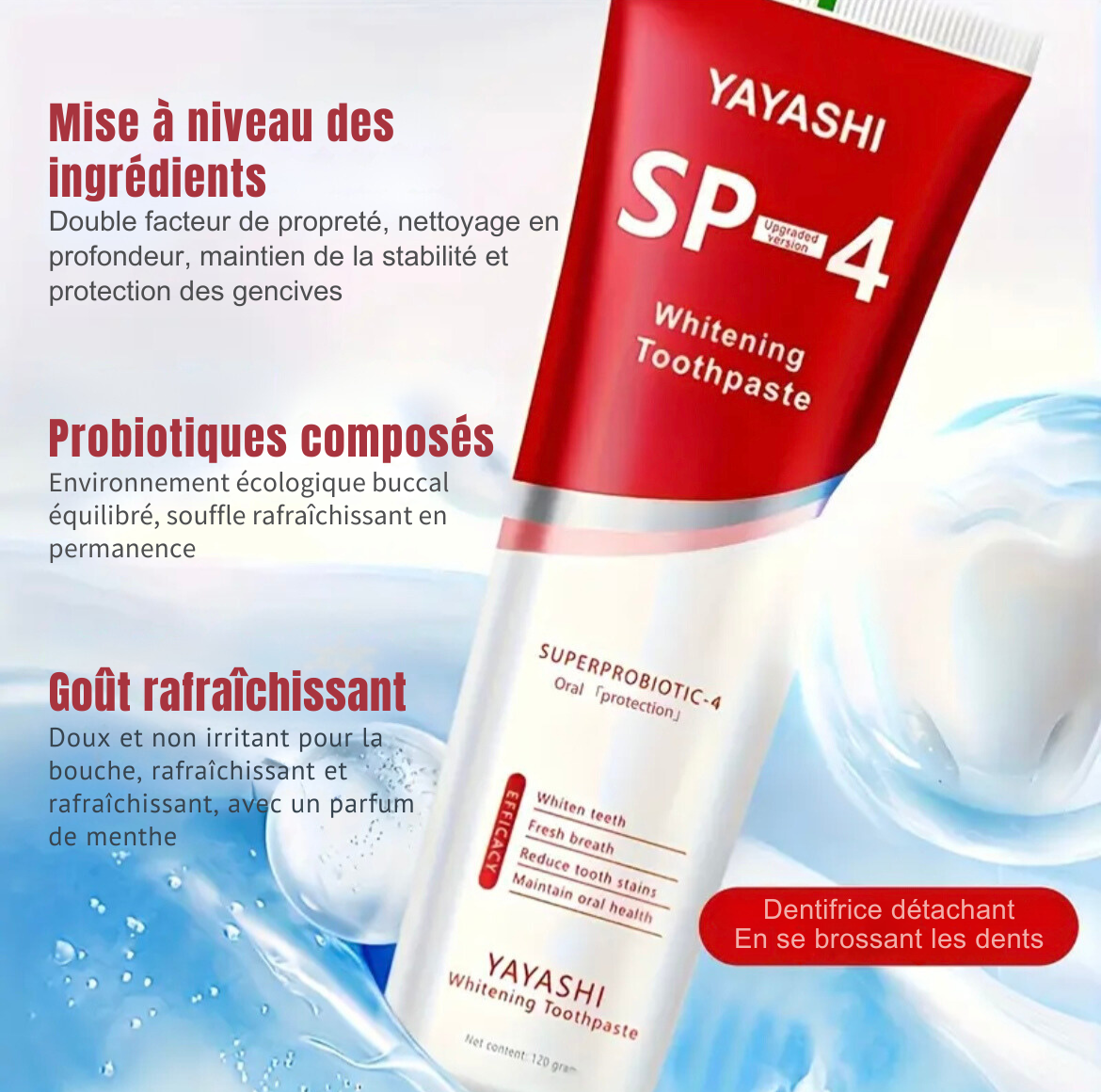 Dentifrice pour blanchiment des dents et haleine fraîche